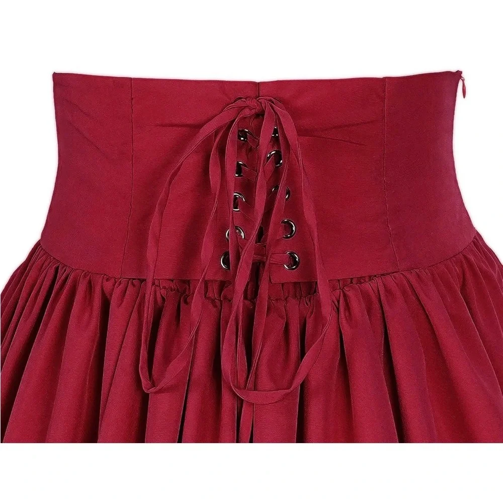 Cosplay Victorian Burgundy Button Front Women's Skirt - Picture 3 of 5